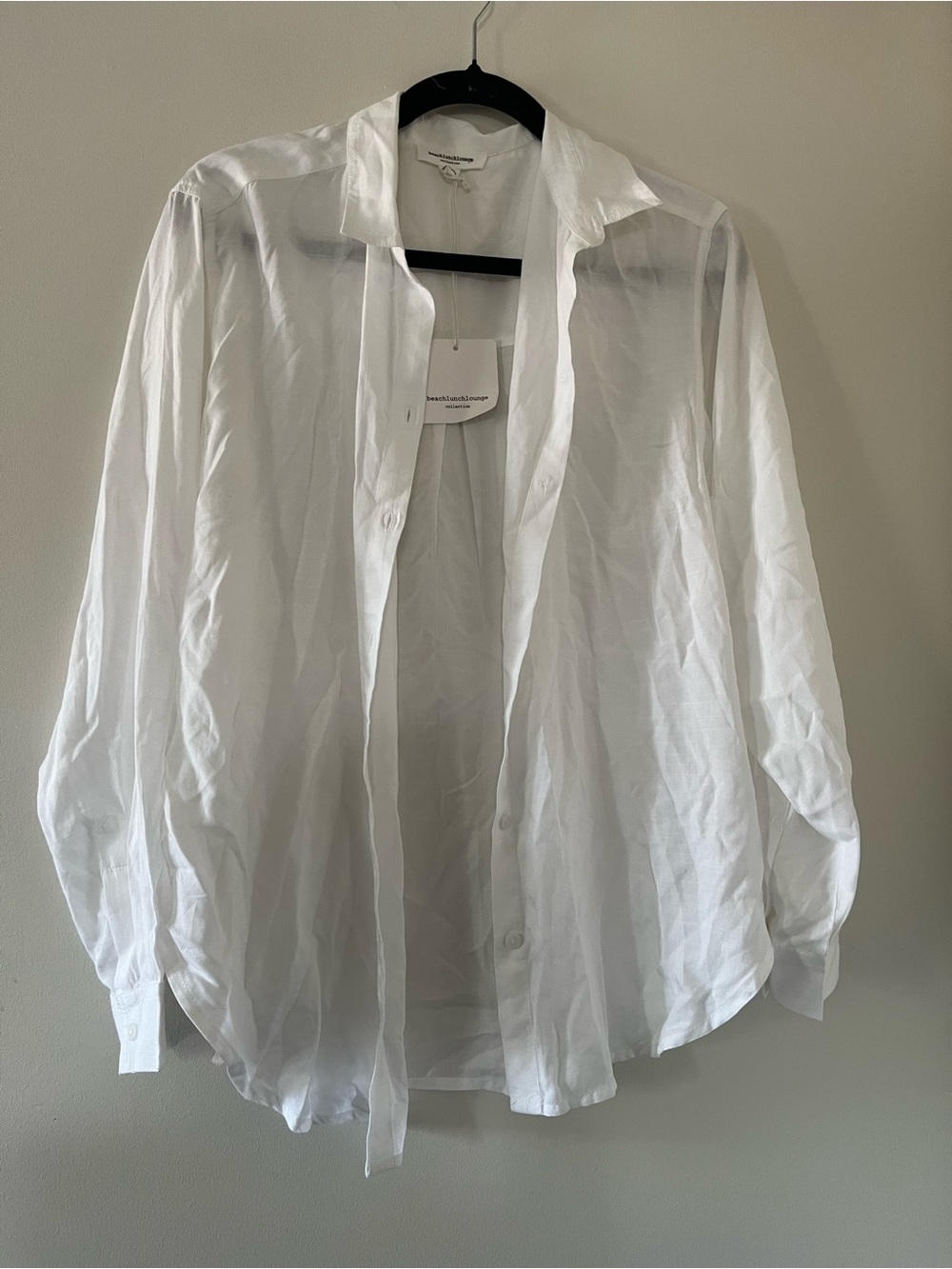 NWT White Oversized Button Up Shirt Medium Coastal Beach Euro Summer Cover Up
